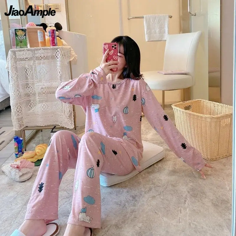 Autumn O-Neck Long-sleeved Trousers Pajamas Set