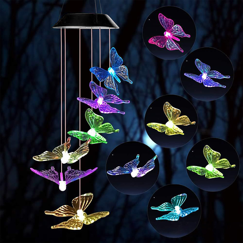 LED Solar Wind Chimes Color Changing Butterfly Hanging Light