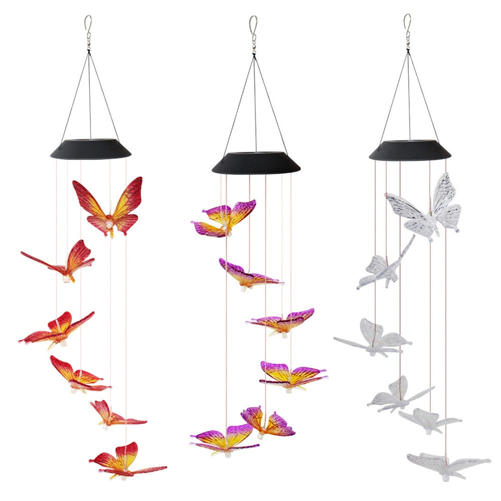 LED Solar Wind Chimes Color Changing Butterfly Hanging Light