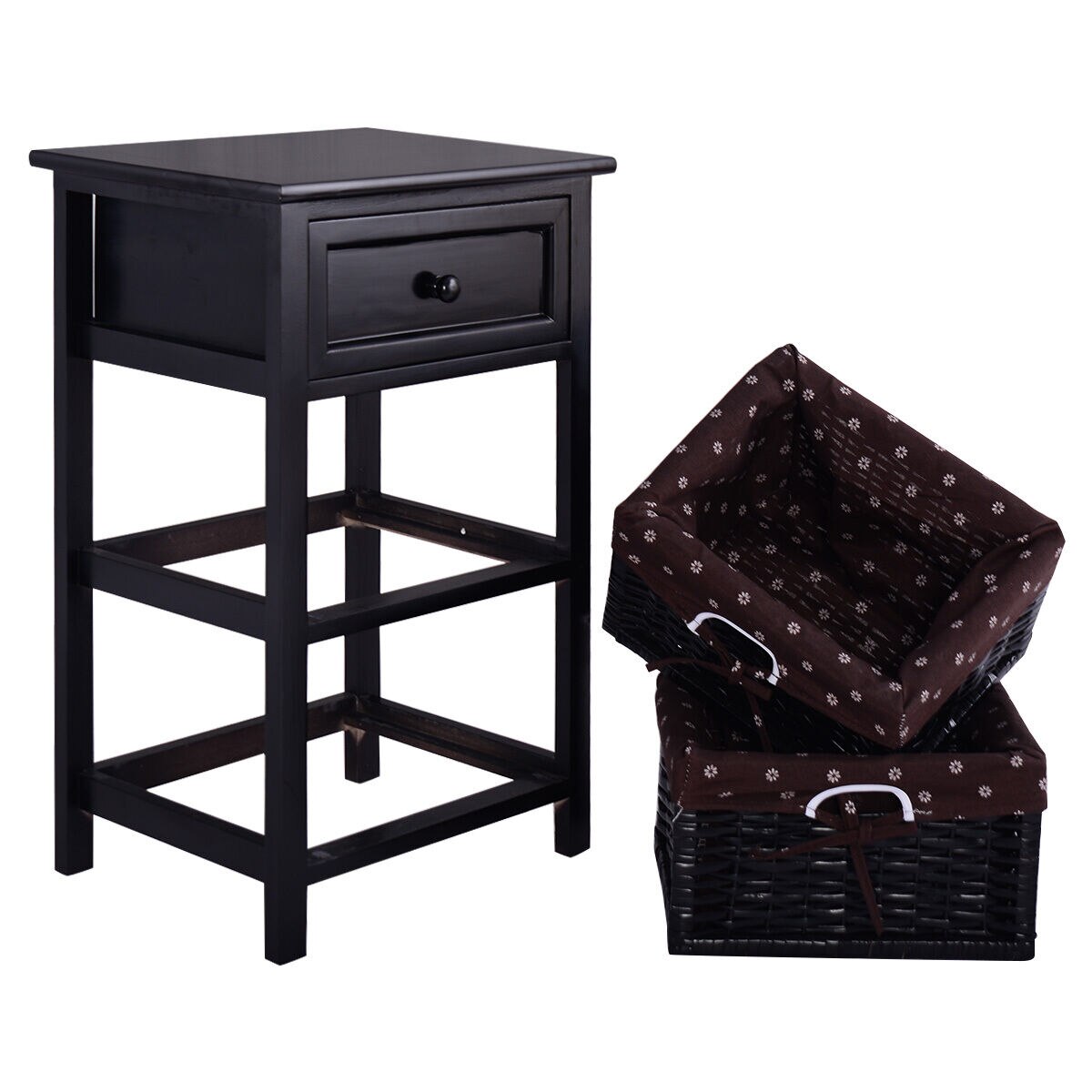 Costway Black Night Stand 3 Tiers 1 Drawer Bedside End Table