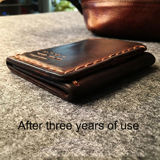 Trifold Genuine Leather Wallet Men Handmade Crazy Horse Leather Purse Men's Short Vintage Wallet with Coin Pocket Gift For Him