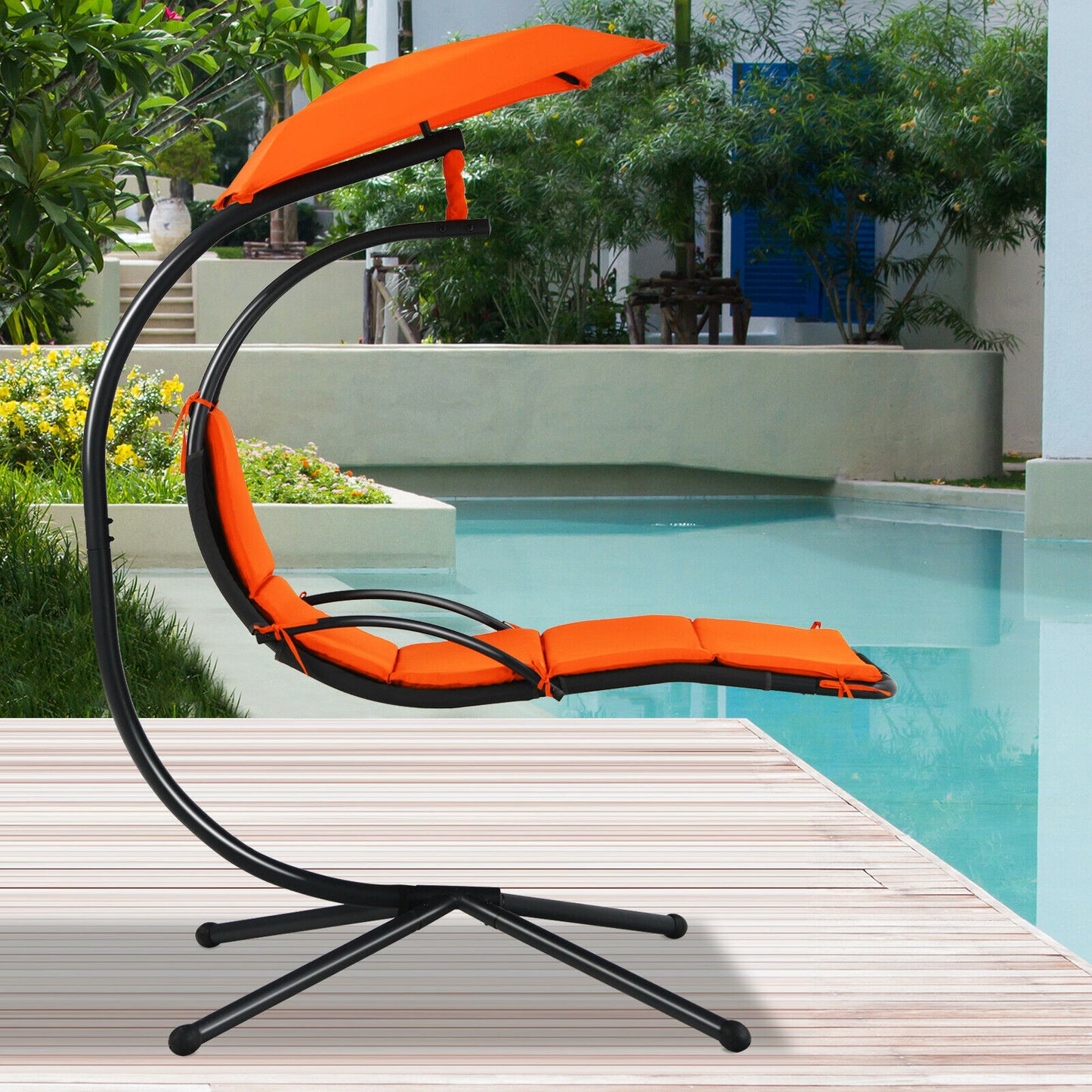 Patiojoy Patio Hanging Hammock Chaise Lounge Chair