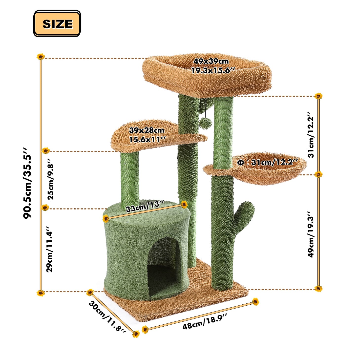 Cat Tree Tower Cat's House with Scratching Post Cute Cactus Play House