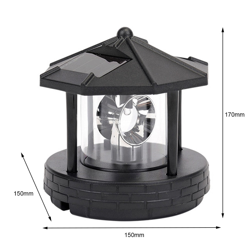 Solar Lights Lighthouse Shape Light Plastic LED Rotating   Beacon Beam Lamp