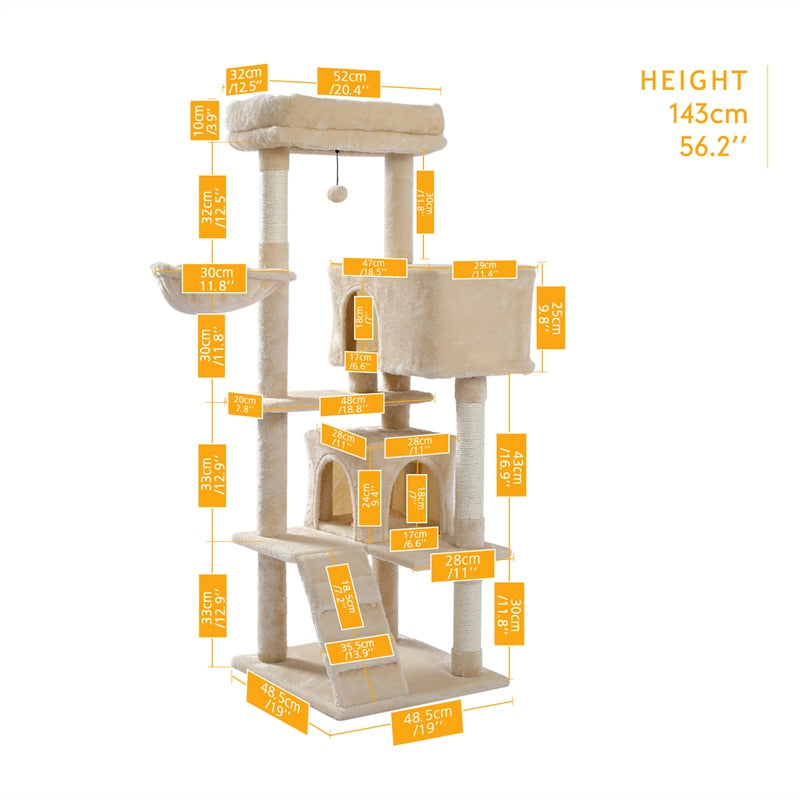 Cat Tree Tall Cat Tower with Large Cat Condo Cozy Perch Bed Scratching Posts Cat Toys