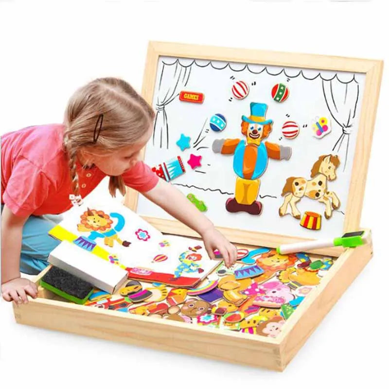 100+Pcs Wooden Multifunction Children Animal Puzzle Writing Magnetic Drawing Board Blackboard Learning Education Toys For Kids