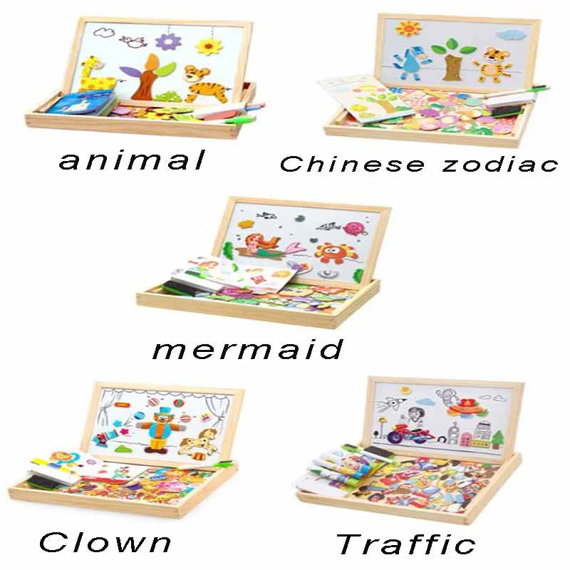 100+Pcs Wooden Multifunction Children Animal Puzzle Writing Magnetic Drawing Board Blackboard Learning Education Toys For Kids