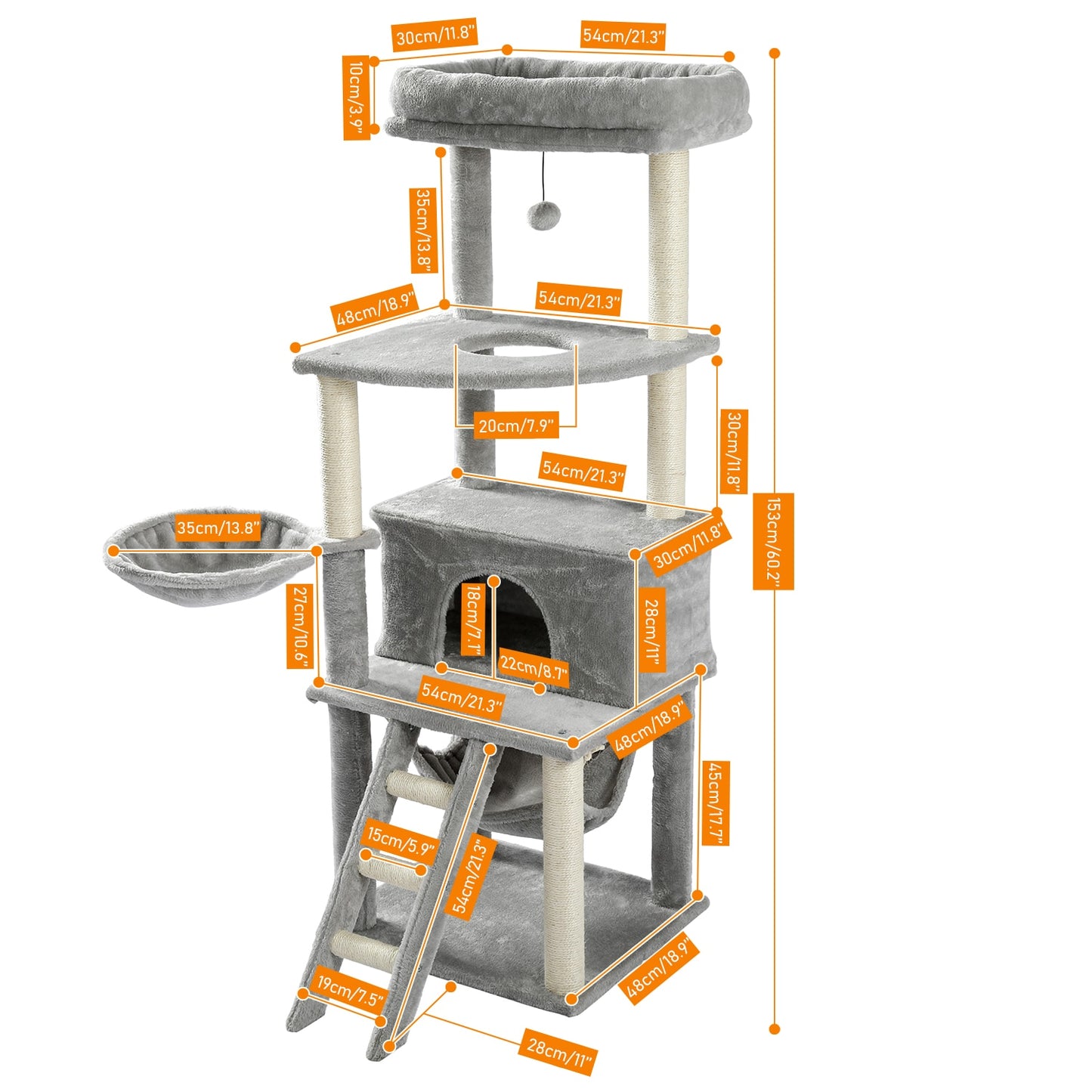 Cat Tree Tall Cat Tower with Large Cat Condo Cozy Perch Bed Scratching Posts Cat Toys