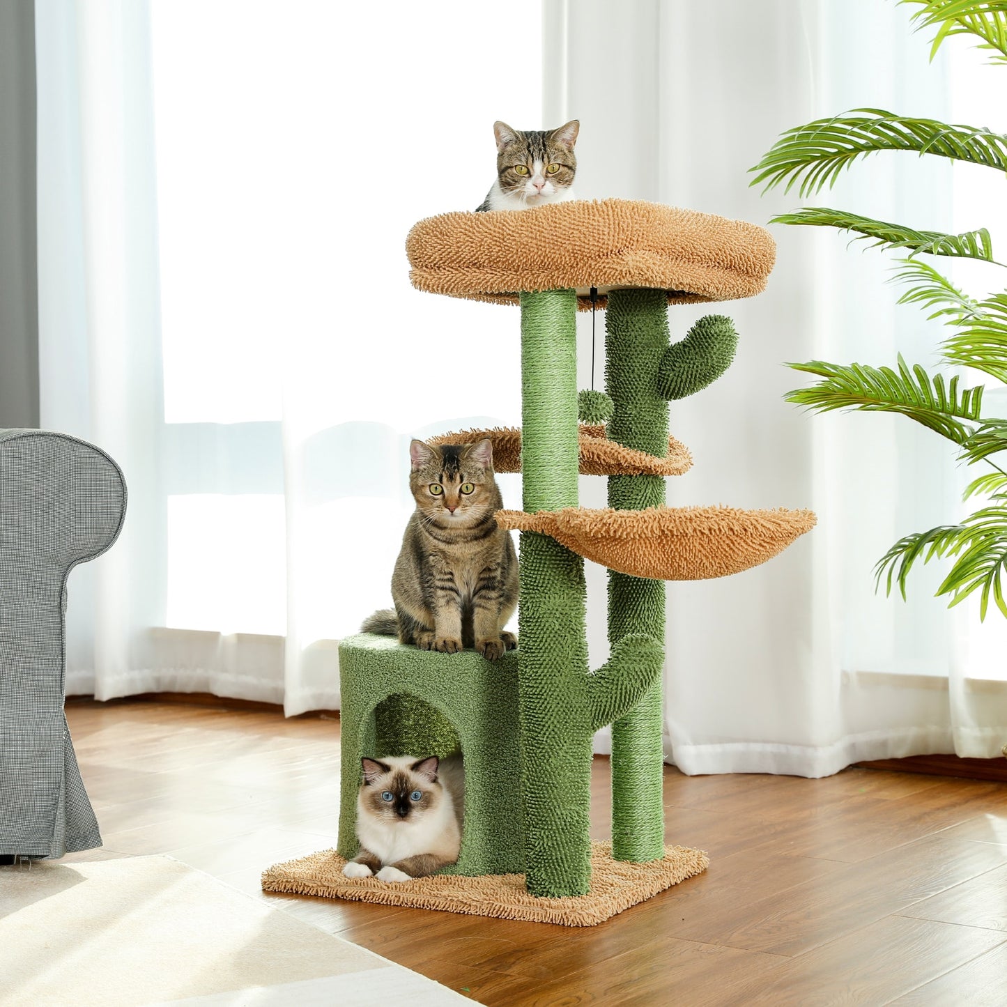 Cat Tree Tower Cat's House with Scratching Post Cute Cactus Play House