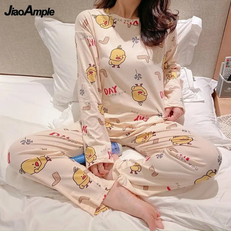 Autumn O-Neck Long-sleeved Trousers Pajamas Set