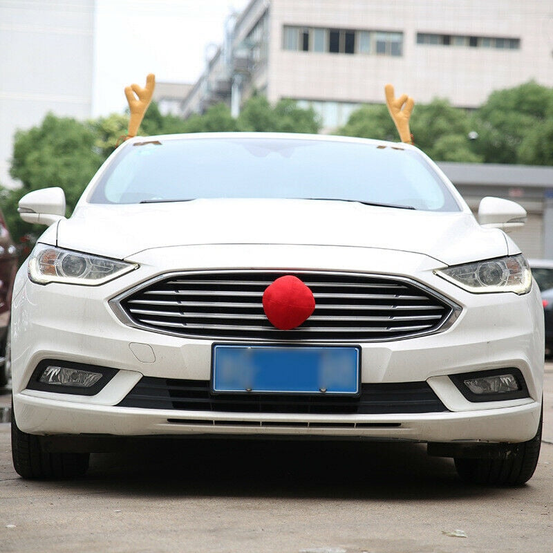 Christmas Car Accessories Decoration Reindeer Antlers &amp; Red Nose Pendant Christmas Ornament   Decoration Kit For Car