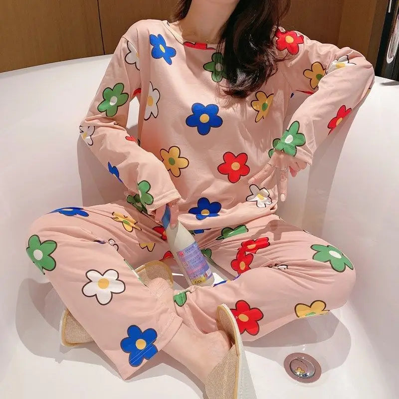 Autumn O-Neck Long-sleeved Trousers Pajamas Set