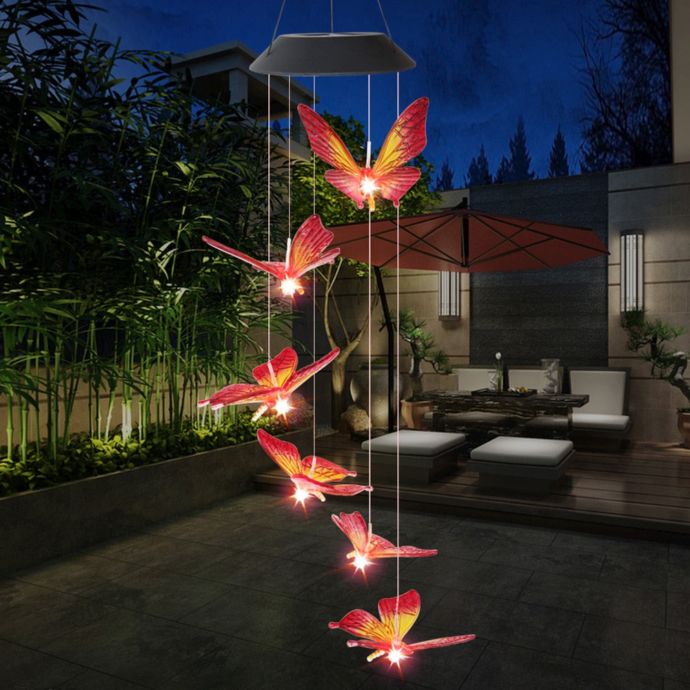 LED Solar Wind Chimes Color Changing Butterfly Hanging Light