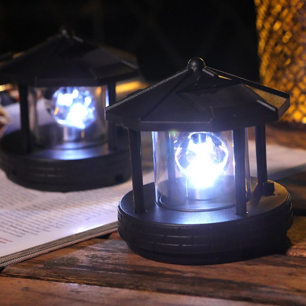 Solar Lights Lighthouse Shape Light Plastic LED Rotating   Beacon Beam Lamp