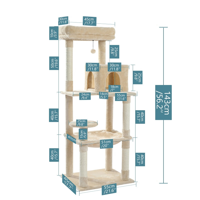 Cat Tree Tall Cat Tower with Large Cat Condo Cozy Perch Bed Scratching Posts Cat Toys