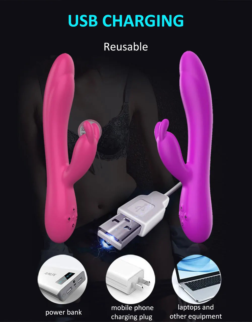 Rabbit Two Motors Vibrator For Her G Spot Vagina Clitoris Stimulator Masturbator Dildo Vibrator Adult Sex Toys for Woman