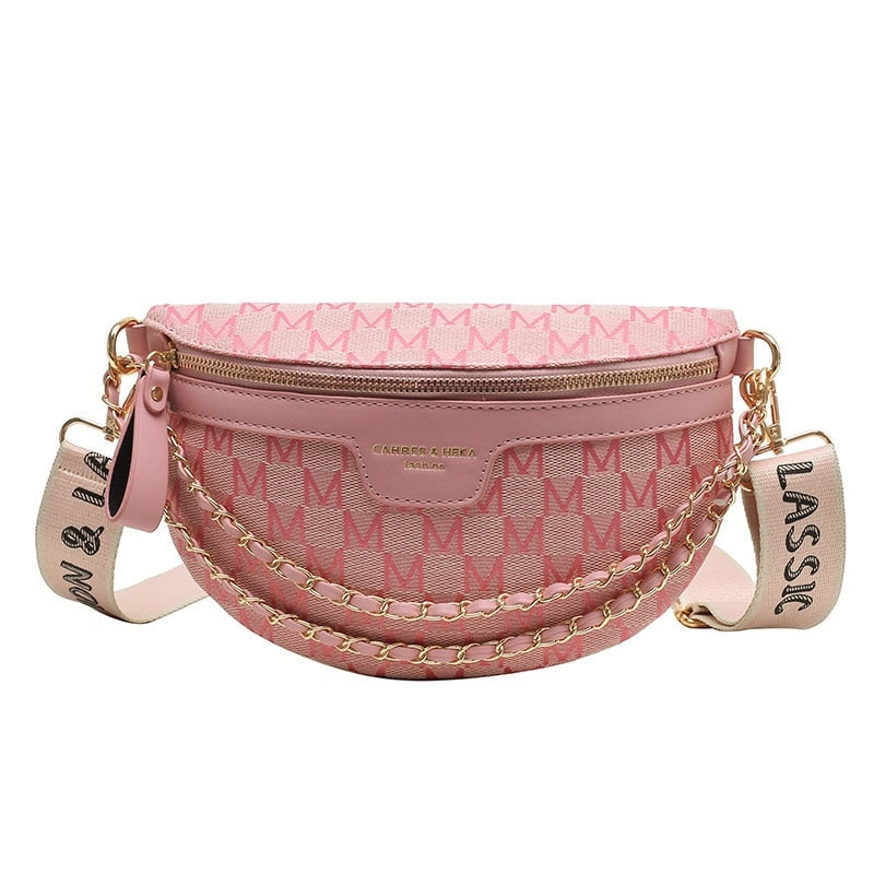 Fashion Pattern Fanny Packs For Women Stylish Letter Printed Chain