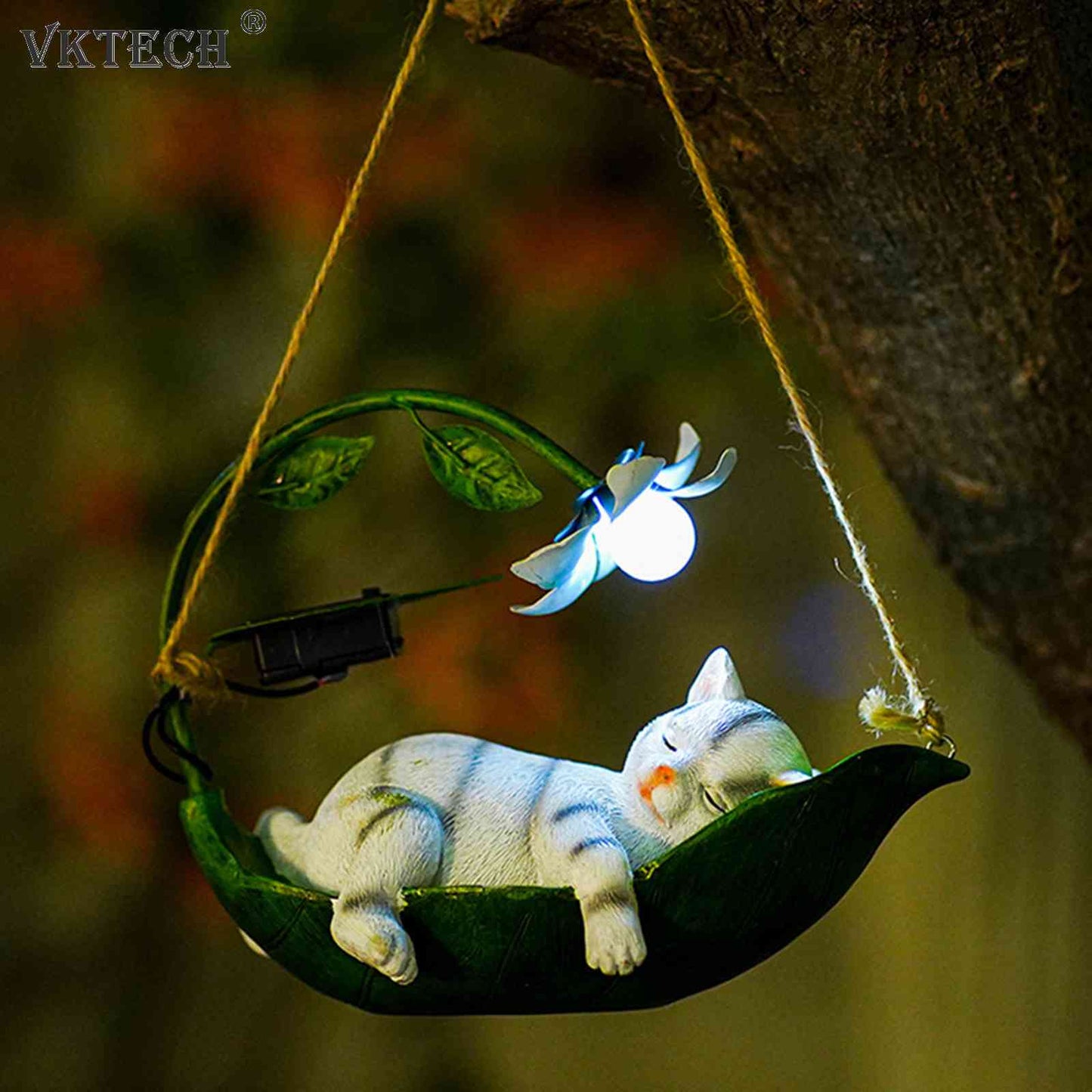 Solar Animal Figurines Decorative Lamp/ Luminous Resin Cat Sculpture Night Lamp