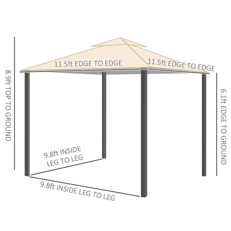 Gazebo 12' x 12' Outdoor Canopy Tent  with Double-Tier Roof, Steel Frame, Included Ground Stakes, Beige