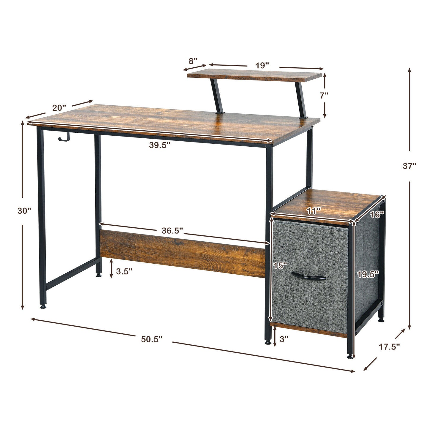 Computer Desk Writing Workstation w/Movable Storage Rack & Shelf for Home Office