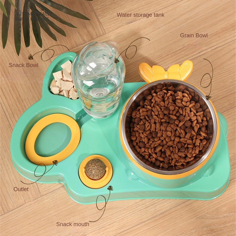 Automatic Pet Bowl   Food Water Feeder 4In1 Dispenser With Neck Protection