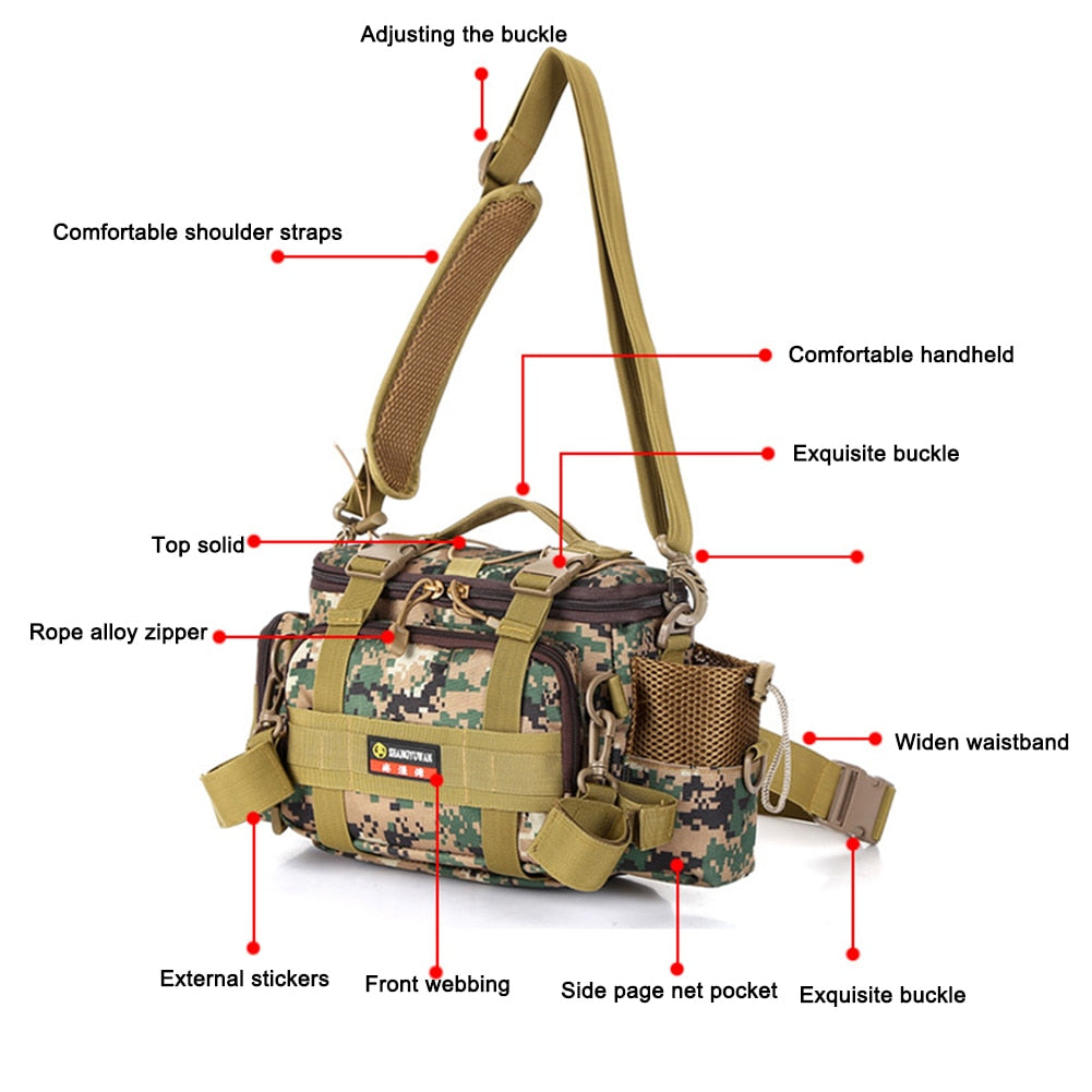 Nylon Fishing Crossbody Bag High-Capacity Camouflage Color Fishing Shoulder Bag