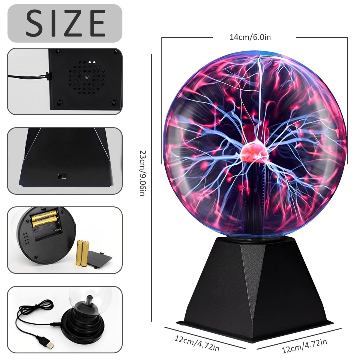 4/6inch Glass Plasma Ball Lamp Voice Control Electrostatic Sphere Flashing