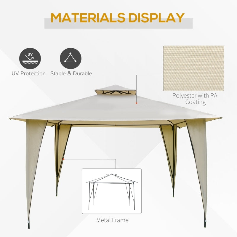 Gazebo 12' x 12' Outdoor Canopy Tent  with Double-Tier Roof, Steel Frame, Included Ground Stakes, Beige