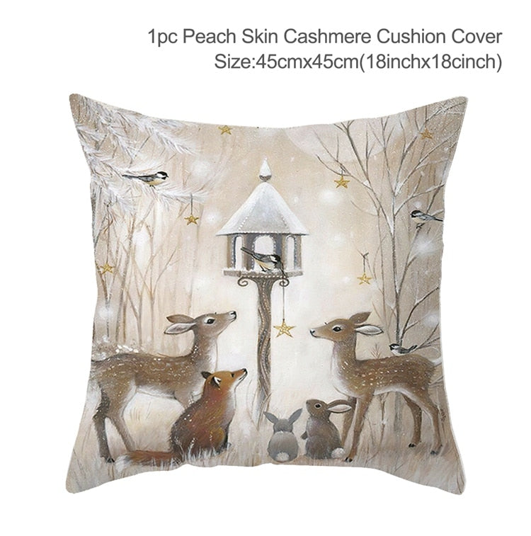 Christmas Elk Tree Cushion Cover Merry Christmas Decorations For Home 2023