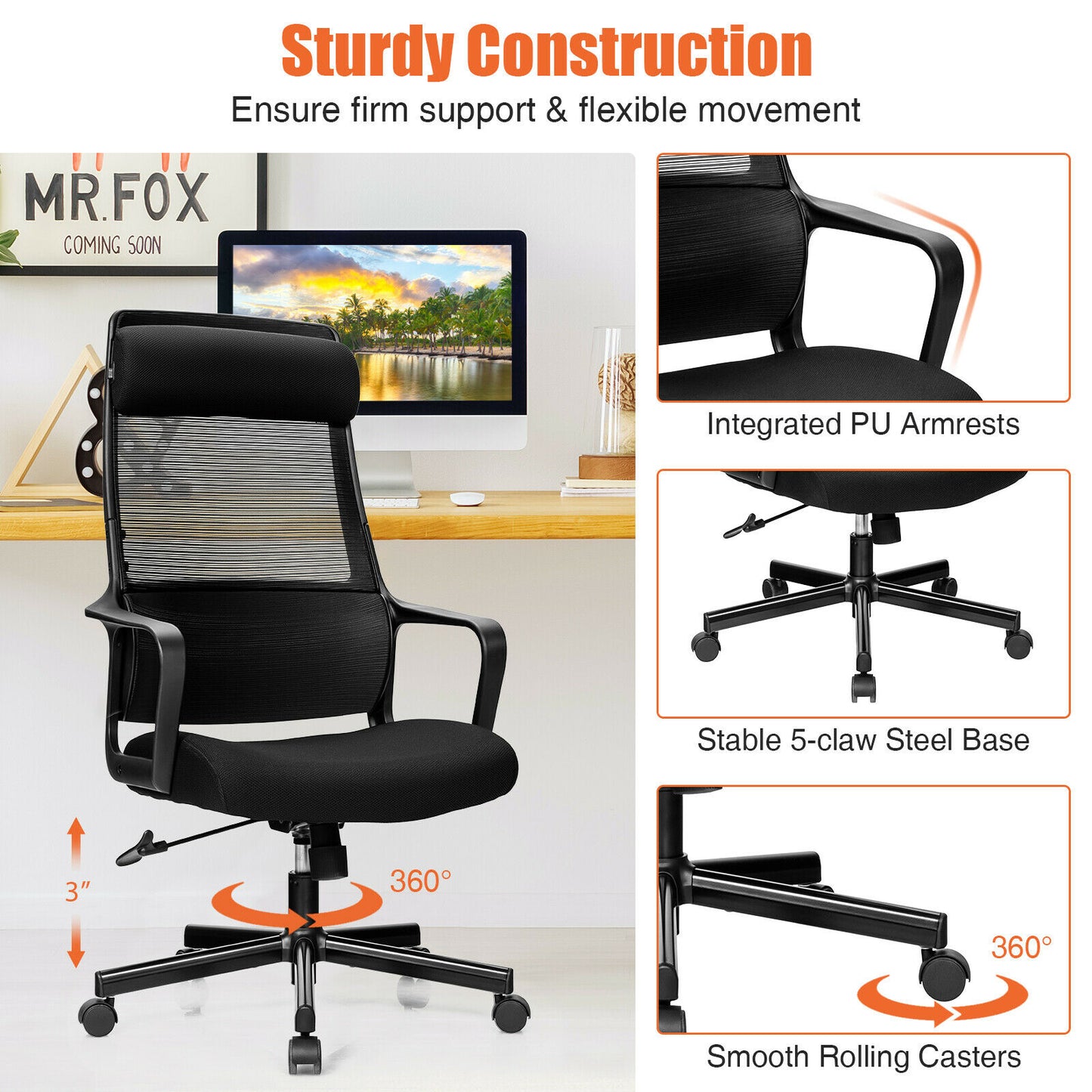 Costway Adjustable Mesh Office Task Chair Heating Lumbar Support