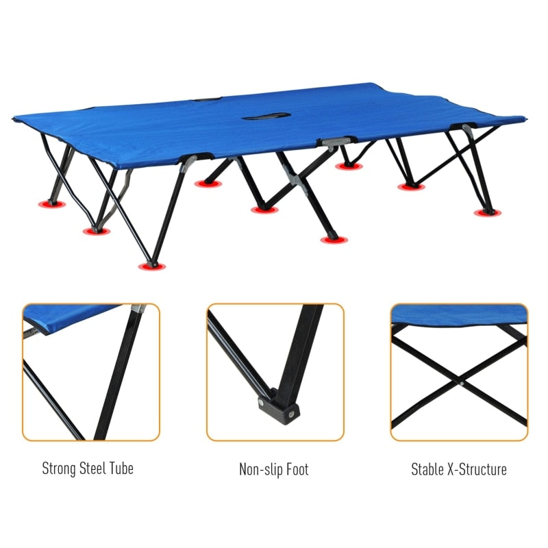 2 Person Folding Camping Cot for Adults, 50" Extra Wide Outdoor Portable Sleeping Co