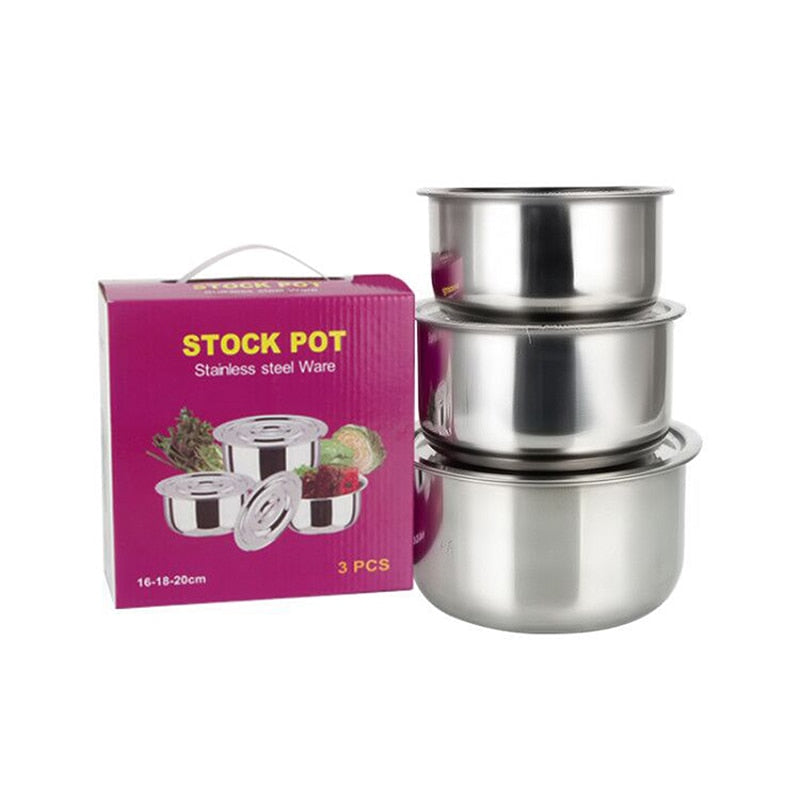 3pcs Stainless Steel Soup Pot Stock Pot Set with Lid