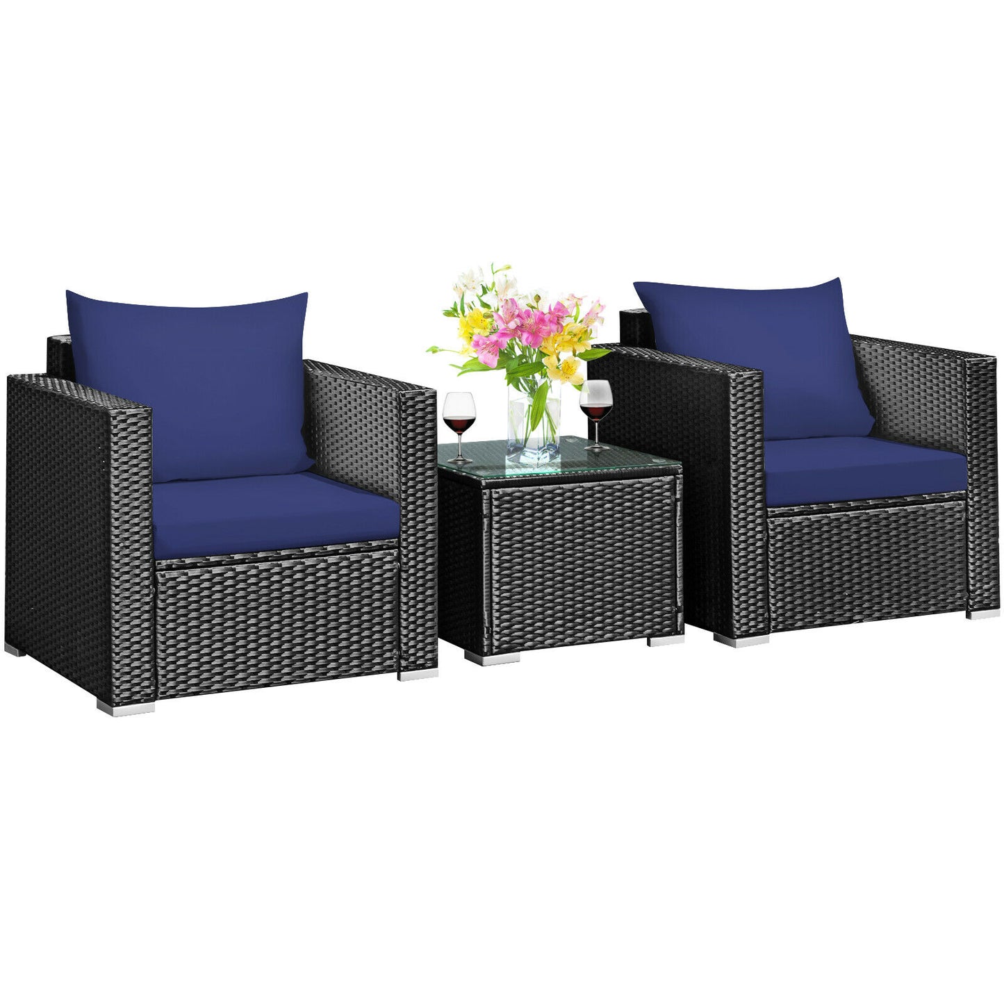 Patiojoy 3PCS Patio Rattan Wicker Furniture Set