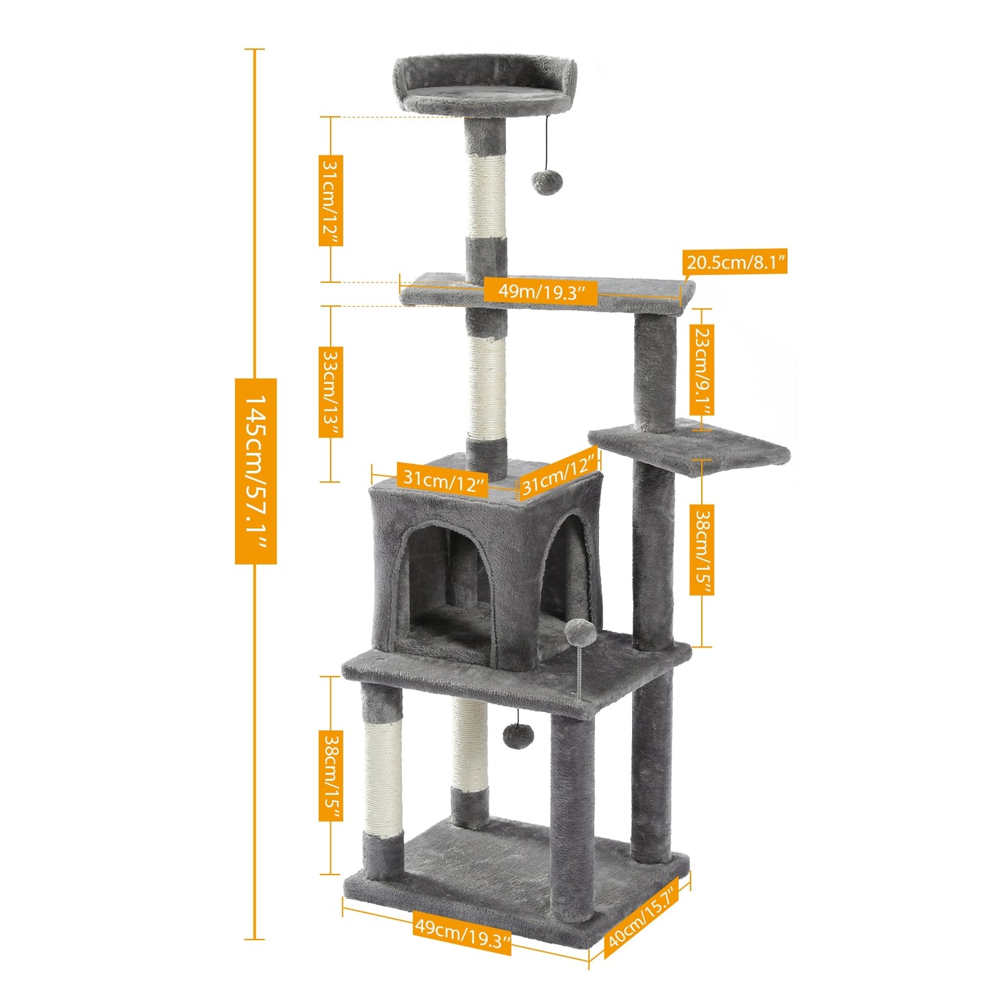 Cat Tree Tall Cat Tower with Large Cat Condo Cozy Perch Bed Scratching Posts Cat Toys