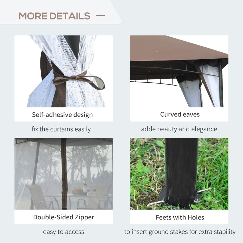 Garden Gazebo 10' x 10' Pavilion with Double Roof and Zippered Side Mosquito Nets