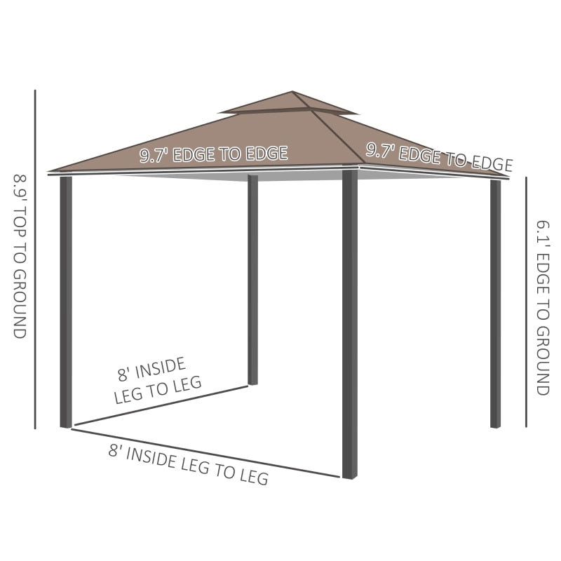 Garden Gazebo 10' x 10' Pavilion with Double Roof and Zippered Side Mosquito Nets