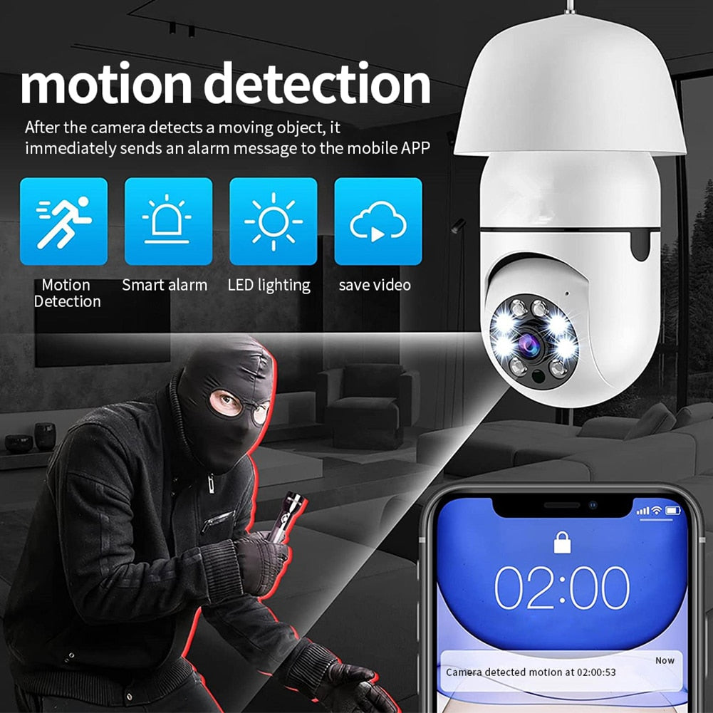 Wireless Pan Tilt Bulb Monitoring Wifi 2MP Light Bulb Camera Home Security