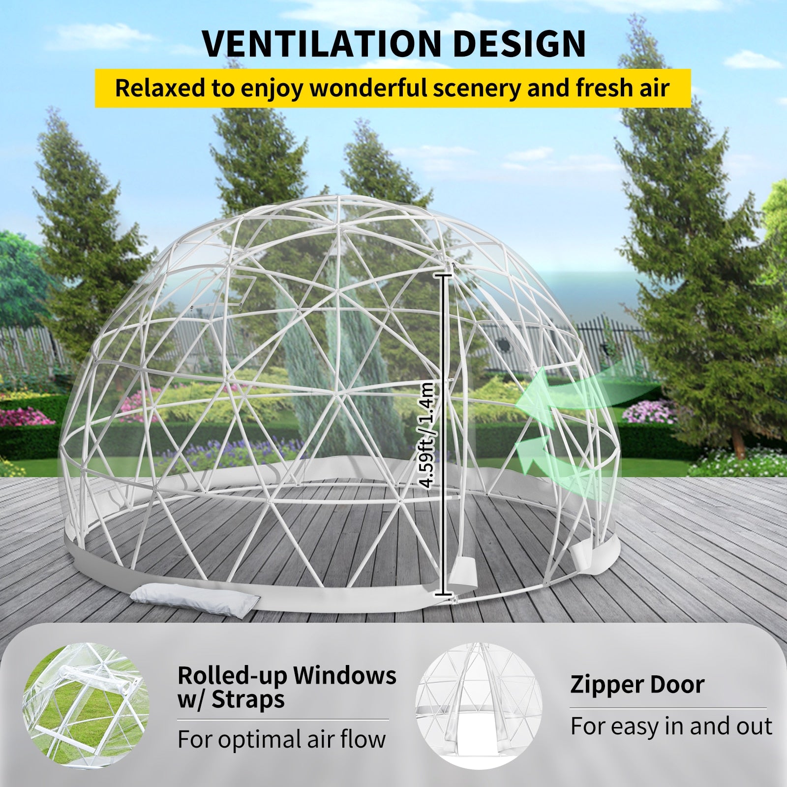 9.5/12ft With LED PVC Cover Geodesic Greenhouse - northstarhomeandgarden