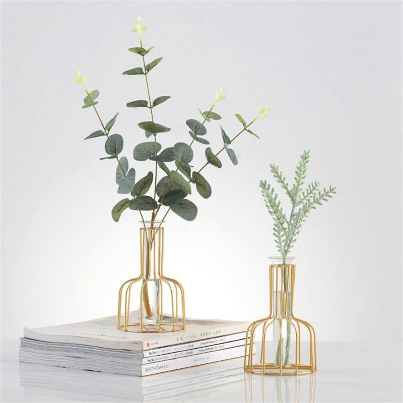 Transparent Glass Vase  Home Creativity Simple Metal Vases