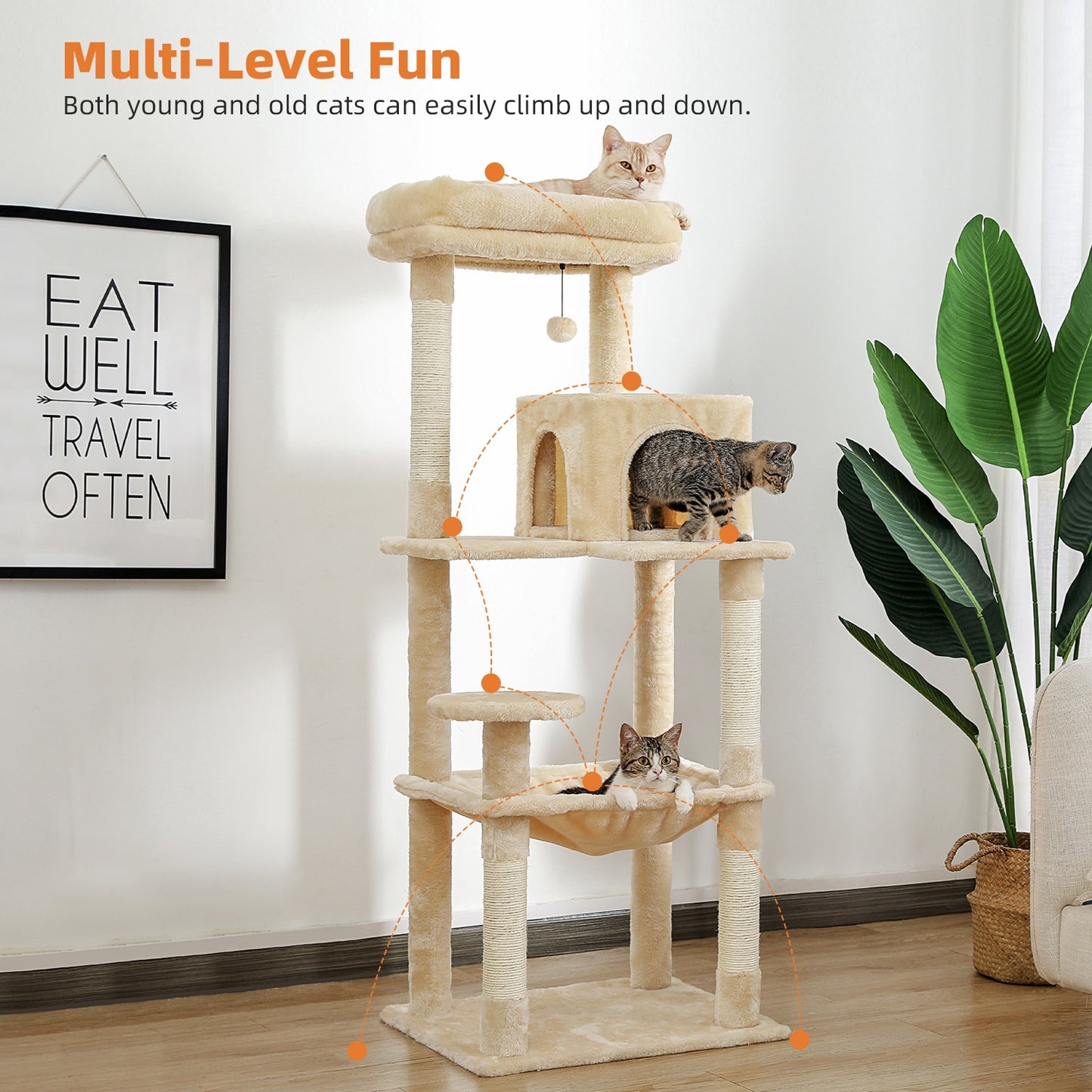 Cat Tree Tall Cat Tower with Large Cat Condo Cozy Perch Bed Scratching Posts Cat Toys