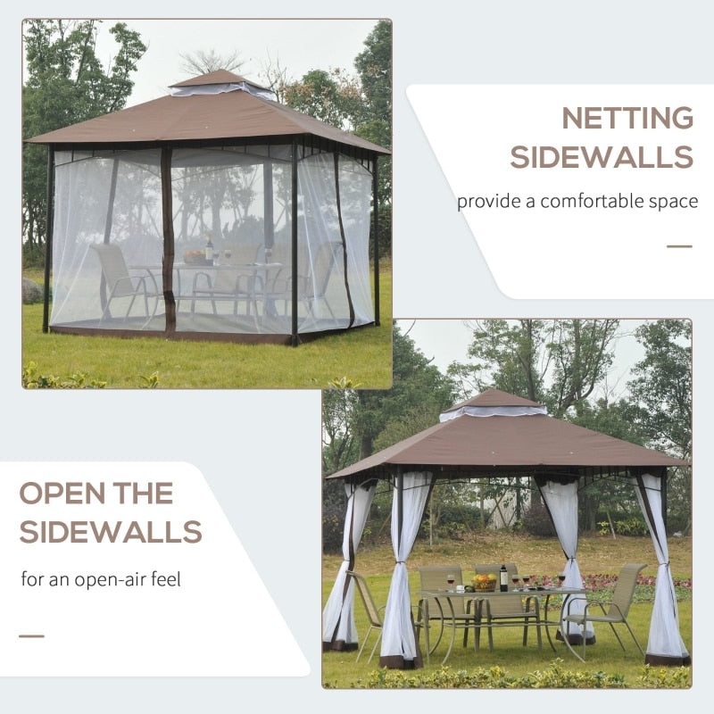 Garden Gazebo 10' x 10' Pavilion with Double Roof and Zippered Side Mosquito Nets