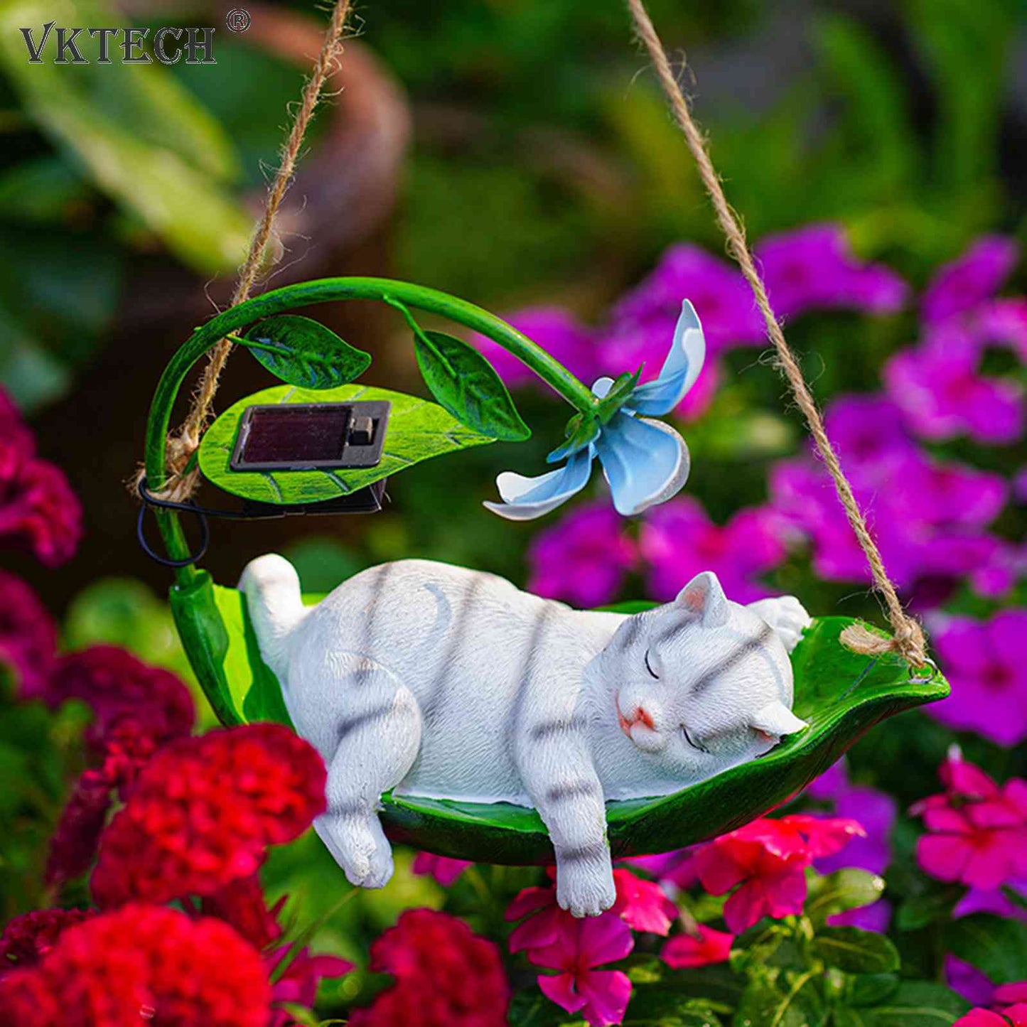 Solar Animal Figurines Decorative Lamp/ Luminous Resin Cat Sculpture Night Lamp