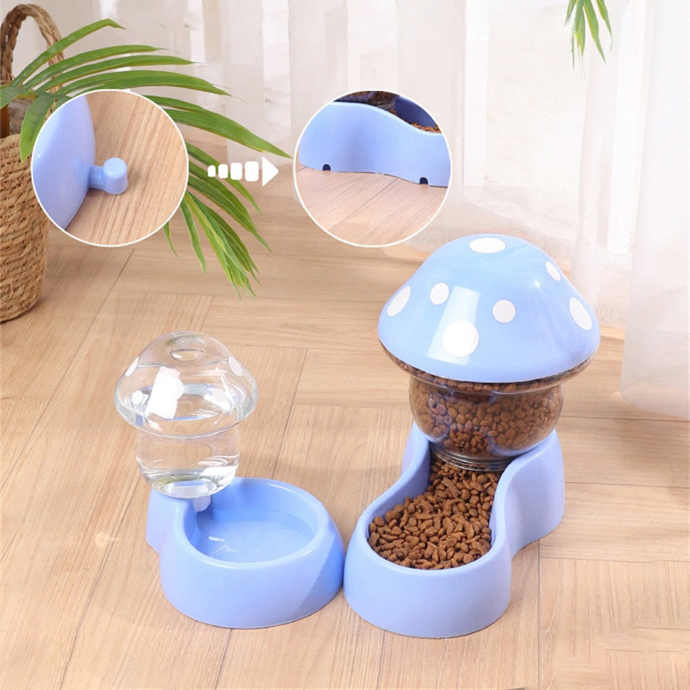 1.8l Cat Food Bowl Cute Automatic Pet Bowl Mushroom Type Pet Bowl