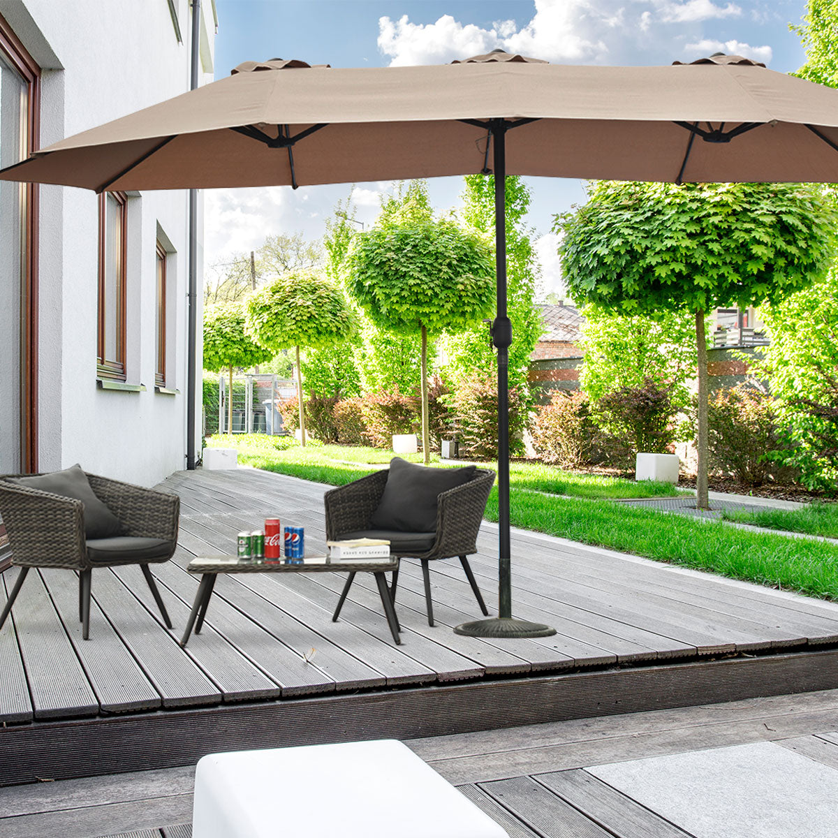 Costway 15' Outdoor Twin Patio Umbrella with Crank - northstarhomeandgarden