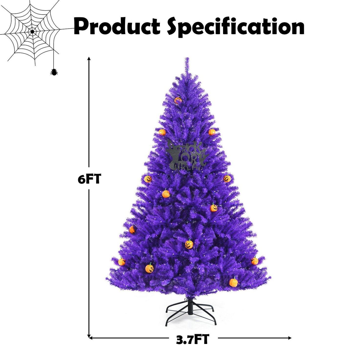 6ft Pre-lit Purple Halloween Christmas Tree w/ Orange Lights Pumpkin Decorations  CM23472US