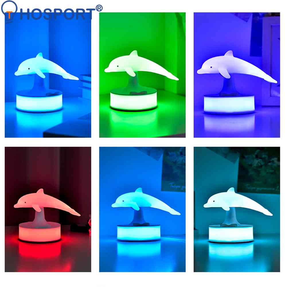 3D Dolphin Atmosphere Lamp  Touch Control Decorative Night Lights Portable Cordless