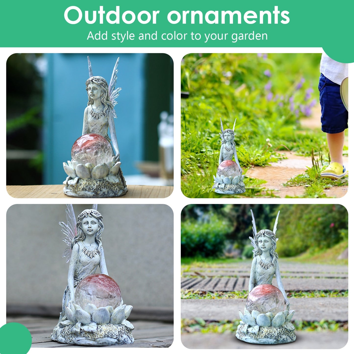 Solar Resin Flower Fairy Light Garden Statue Crafts