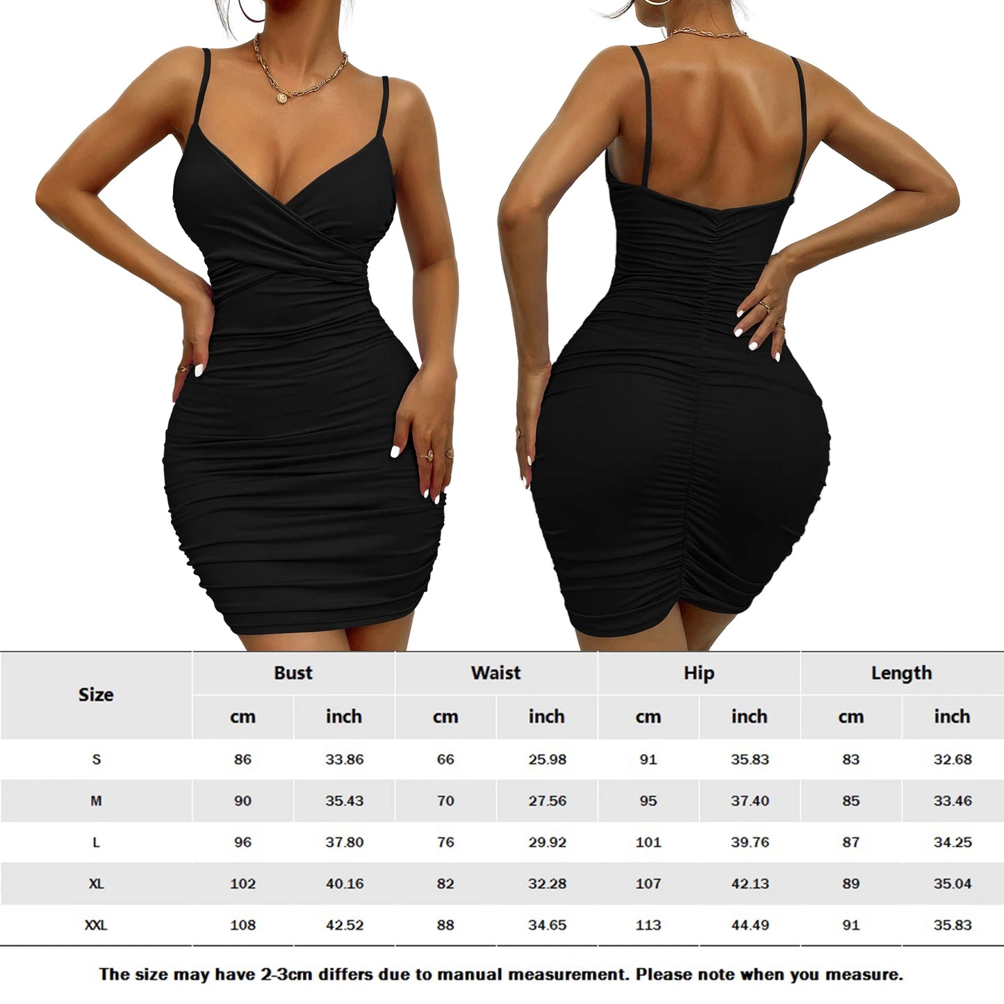 Female Spaghetti Strap Dress Backless Deep V Neck Ruched Bodycon Dress Daily Outfit Sleeveless Sexy Sling Short White Dresses