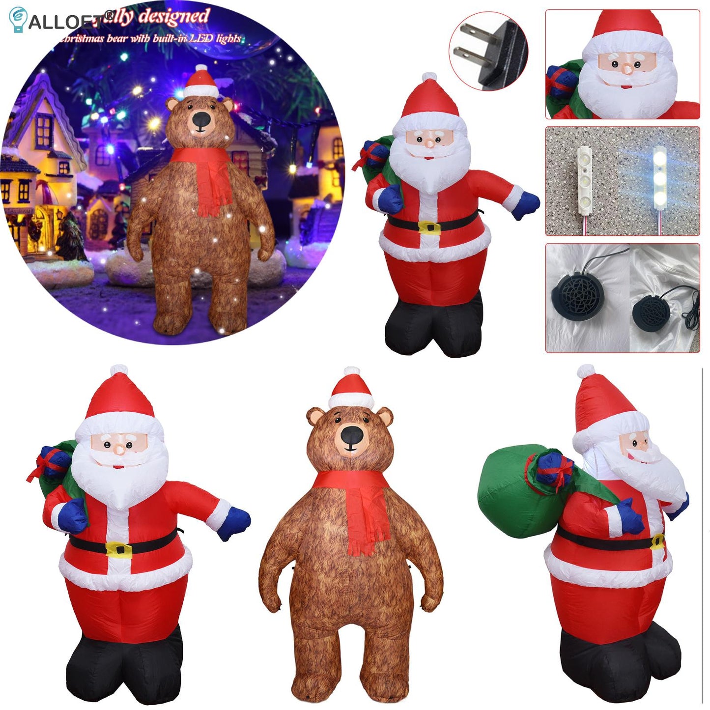 1.2-2.1m High Christmas Santa Claus Inflatable 3D Cartoon