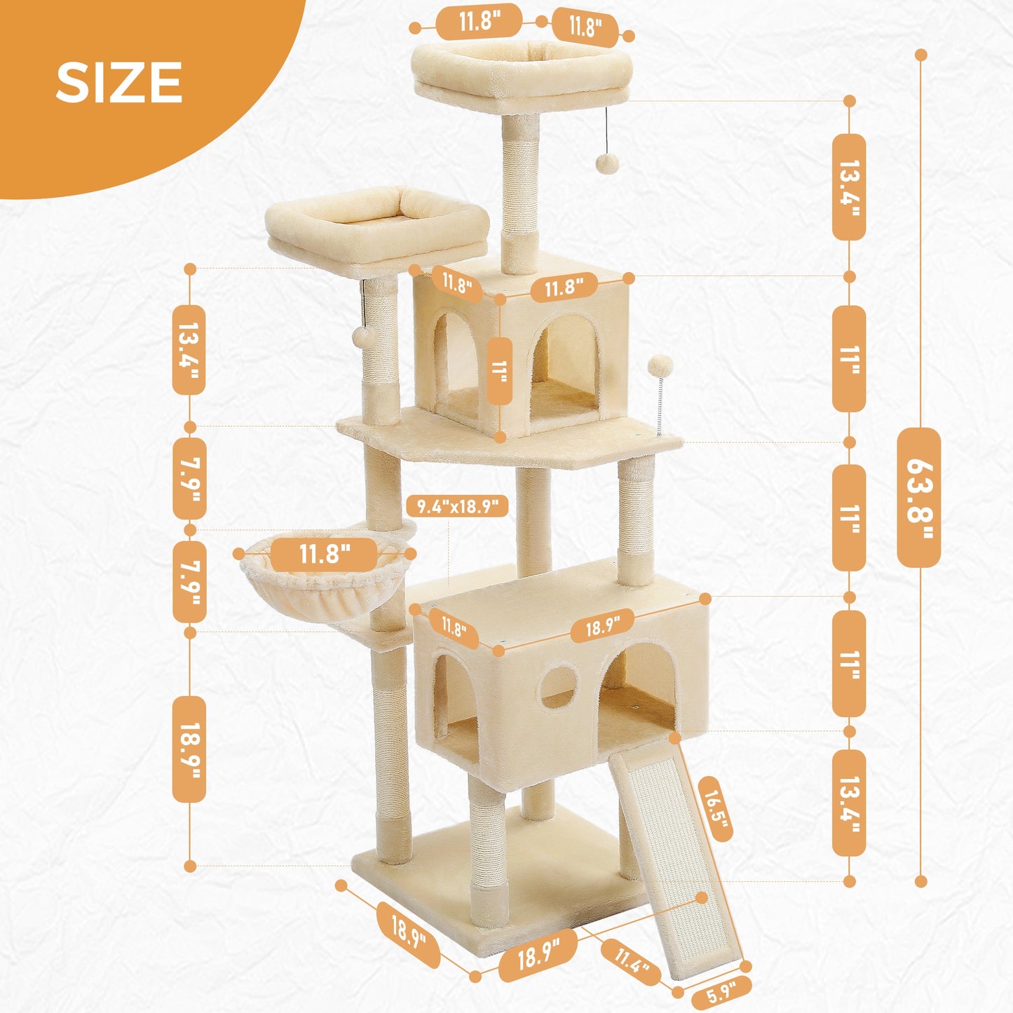 Cat Tree Tall Cat Tower with Large Cat Condo Cozy Perch Bed Scratching Posts Cat Toys